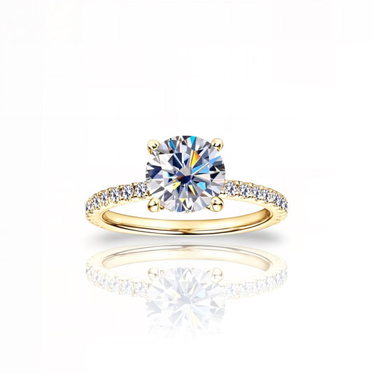 Gold Round Diamond Ring | 925 Sterling Silver